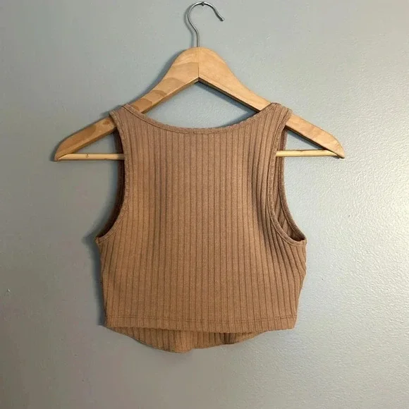 Princess Polly Koda Sleeveless Top, Sz 2, Brown, Tan, Ribbed Corset, V-Neck Tank - Picture 4 of 7